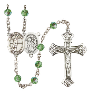Sterling Silver 6mm Austrian Crystal Saint Sebastian / Volleyball Rosary in Peridot