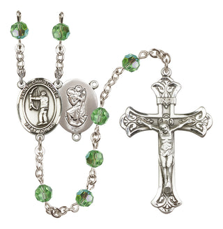 Sterling Silver 6mm Austrian Crystal Saint Christopher/Archery Rosary in Peridot