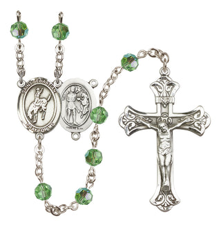 Sterling Silver 6mm Austrian Crystal Saint Sebastian / Rodeo Rosary in Peridot