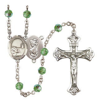 Sterling Silver 6mm Austrian Crystal Saint Christopher / Fishing Rosary in Peridot