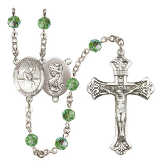 Sterling Silver 6mm Austrian Crystal Saint Christopher/Water Polo Men Rosary in Peridot