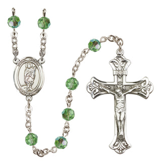 Sterling Silver 6mm Austrian Crystal Saint Victor of Marseilles Rosary in Peridot