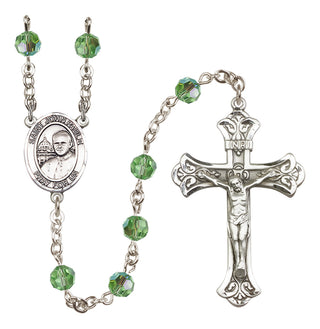 Sterling Silver 6mm Austrian Crystal Saint John Paul II Rosary in Peridot