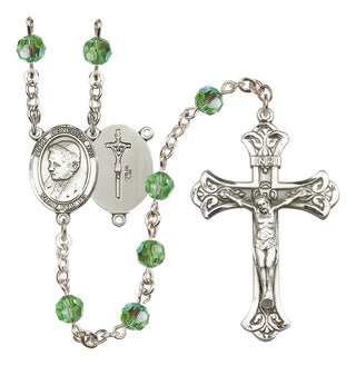 Sterling Silver 6mm Austrian Crystal Pope Emeritace Benedict XVI Rosary in Peridot