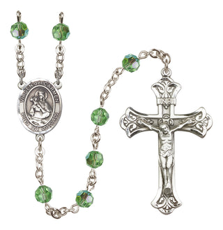 Sterling Silver 6mm Austrian Crystal Virgen del Carmen Rosary in Peridot