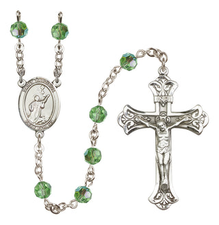 Sterling Silver 6mm Austrian Crystal Saint Tarcisius Rosary in Peridot