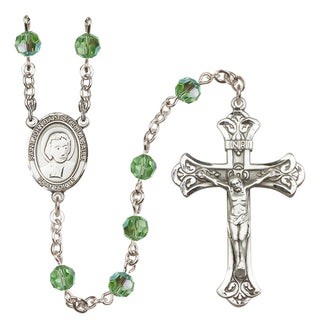 Sterling Silver 6mm Austrian Crystal Saint John Baptist de la Salle Rosary in Peridot