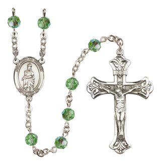 Sterling Silver 6mm Austrian Crystal Our Lady of Victory Rosary in Peridot