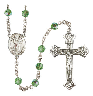 Sterling Silver 6mm Austrian Crystal Saint Roch Rosary in Peridot