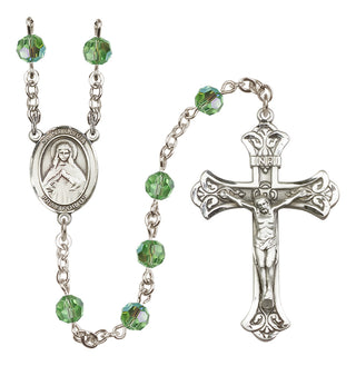 Sterling Silver 6mm Austrian Crystal Saint Olivia Rosary in Peridot