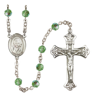 Sterling Silver 6mm Austrian Crystal Saint Gianna Beretta Molla Rosary in Peridot