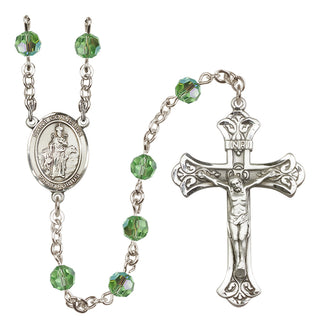 Sterling Silver 6mm Austrian Crystal Saint Cornelius Rosary in Peridot