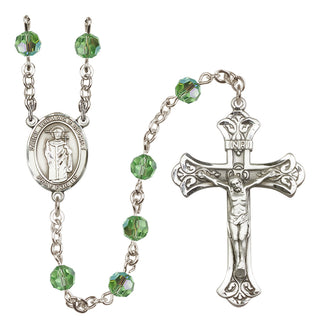 Sterling Silver 6mm Austrian Crystal Saint Thomas A Becket Rosary in Peridot