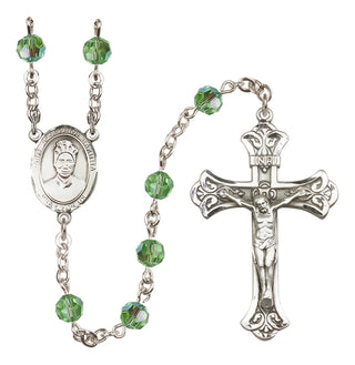 Sterling Silver 6mm Austrian Crystal Saint Josephine Bakhita Rosary in Peridot