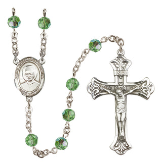 Sterling Silver 6mm Austrian Crystal Saint Josemaria Escriva Rosary in Peridot