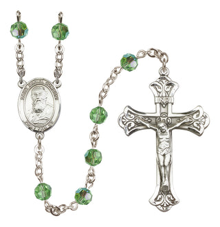 Sterling Silver 6mm Austrian Crystal Saint Daniel Comboni Rosary in Peridot