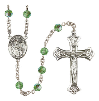 Sterling Silver 6mm Austrian Crystal Saint Margaret Mary Alacoque Rosary in Peridot