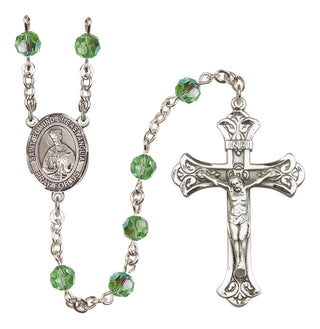 Sterling Silver 6mm Austrian Crystal Saint Edmund of East Anglia Rosary in Peridot