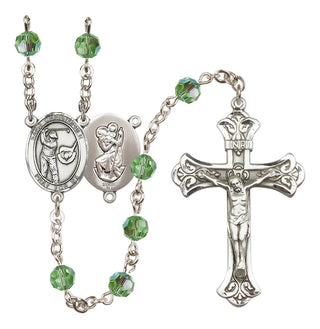 Sterling Silver 6mm Austrian Crystal Saint Christopher/Golf Rosary in Peridot