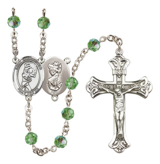Sterling Silver 6mm Austrian Crystal Saint Christopher/Softball Rosary in Peridot