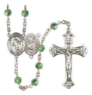 Sterling Silver 6mm Austrian Crystal Saint Christopher/Track&Field-Women Rosary in Peridot