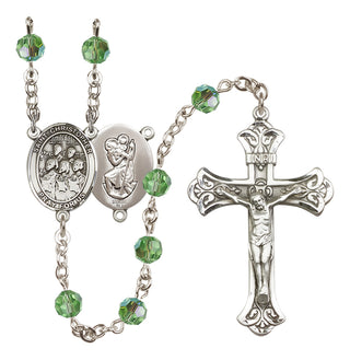 Sterling Silver 6mm Austrian Crystal Saint Christopher / Choir Rosary in Peridot