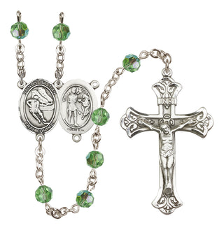 Sterling Silver 6mm Austrian Crystal Saint Sebastian / Hockey Rosary in Peridot