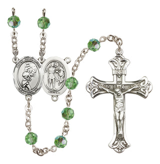 Sterling Silver 6mm Austrian Crystal Saint Sebastian/Softball Rosary in Peridot