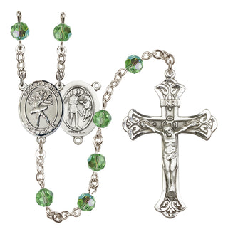 Sterling Silver 6mm Austrian Crystal Saint Sebastian / Dance Rosary in Peridot