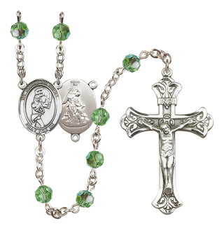 Sterling Silver 6mm Austrian Crystal Guardian Angel/Softball Rosary in Peridot