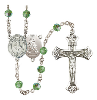 Sterling Silver 6mm Austrian Crystal Guardian Angel/Dance Rosary in Peridot