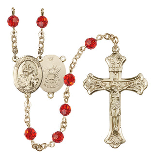 14 Karat Gold-Filled 6mm Austrian Crystal Saint Joan of Arc / Navy Rosary in Ruby
