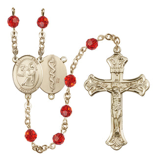 14 Karat Gold-Filled 6mm Austrian Crystal Saint Luke the Apostle / Doctor Rosary in Ruby