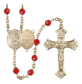 14 Karat Gold-Filled 6mm Austrian Crystal Saint Michael / EMT Rosary in Ruby
