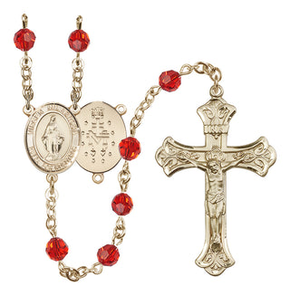 14 Karat Gold-Filled 6mm Austrian Crystal Virgen Milagrosa Rosary in Ruby
