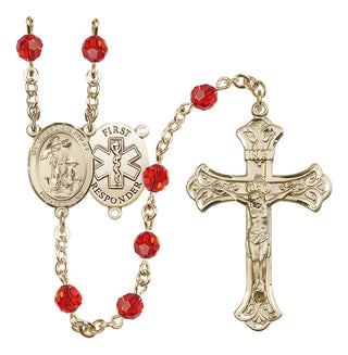 14 Karat Gold-Filled 6mm Austrian Crystal Guardian Angel/1st Responders Rosary in Ruby