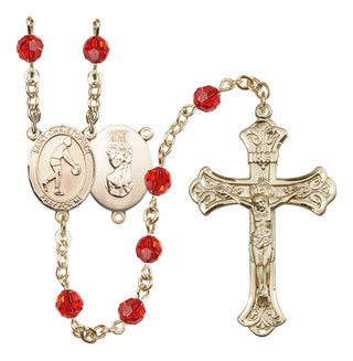 14 Karat Gold-Filled 6mm Austrian Crystal Saint Christopher/Basketball Rosary in Ruby