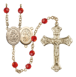14 Karat Gold-Filled 6mm Austrian Crystal Saint Sebastian/Wrestling Rosary in Ruby