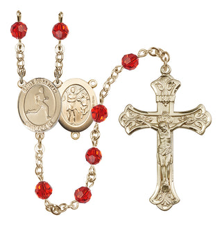 14 Karat Gold-Filled 6mm Austrian Crystal Saint Sebastian/Track & Field Rosary in Ruby