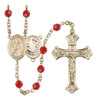14 Karat Gold-Filled 6mm Austrian Crystal Saint Cecilia / Marching Band Rosary in Ruby