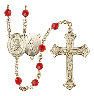 14 Karat Gold-Filled 6mm Austrian Crystal Saint Rita / Baseball Rosary in Ruby