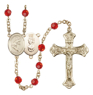 14 Karat Gold-Filled 6mm Austrian Crystal Saint Christopher/Surfing Rosary in Ruby