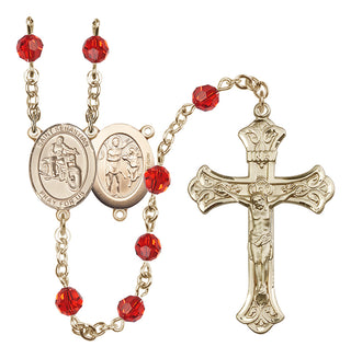 14 Karat Gold-Filled 6mm Austrian Crystal Saint Sebastian / Motorcycle Rosary in Ruby
