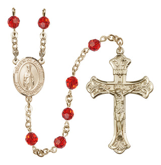 14 Karat Gold-Filled 6mm Austrian Crystal Virgen del Fatima Rosary in Ruby