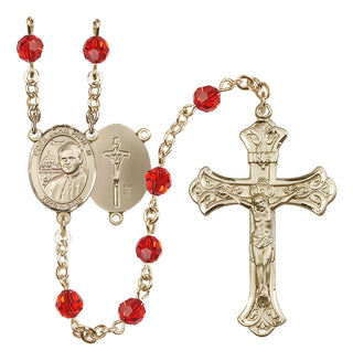 14 Karat Gold-Filled 6mm Austrian Crystal Saint John Paul II Rosary in Ruby