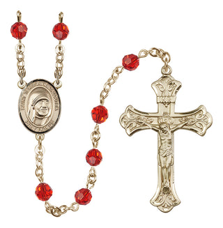 14 Karat Gold-Filled 6mm Austrian Crystal Saint Teresa of Calcutta Rosary in Ruby