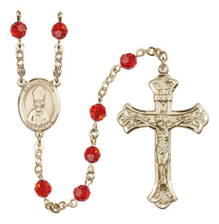 14 Karat Gold-Filled 6mm Austrian Crystal Saint Anselm of Canterbury Rosary in Ruby