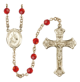 14 Karat Gold-Filled 6mm Austrian Crystal Saint Simon the Apostle Rosary in Ruby