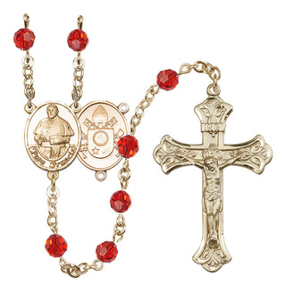 14 Karat Gold-Filled 6mm Austrian Crystal Pope Francis Rosary in Ruby