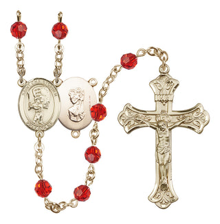 14 Karat Gold-Filled 6mm Austrian Crystal Saint Christopher/Baseball Rosary in Ruby